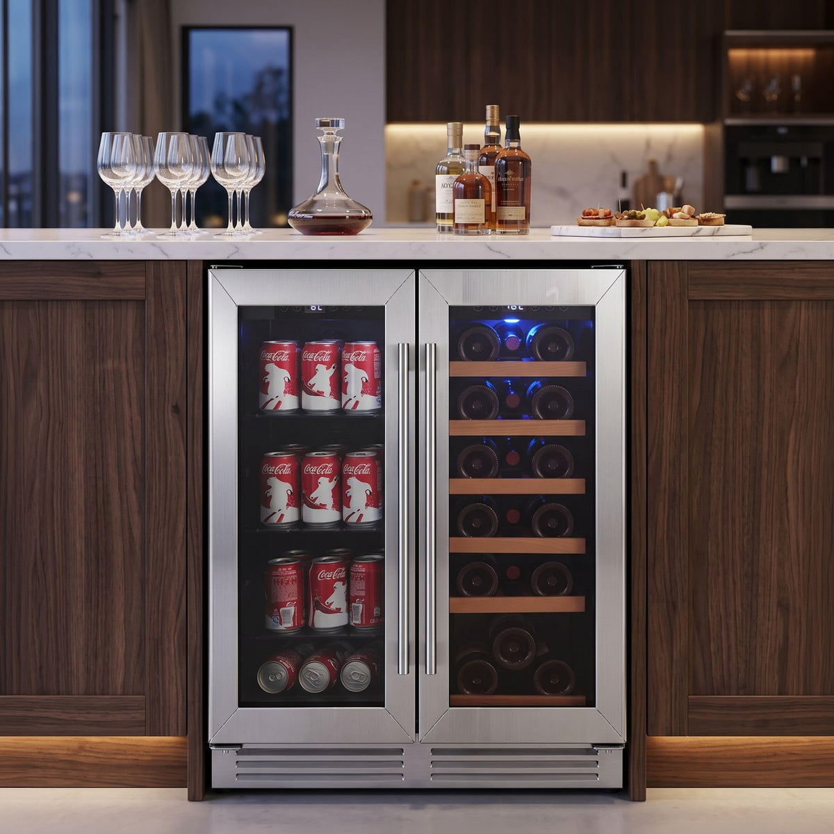 Koolatron 24 Inch Dual Zone Beverage Fridge, Built-In