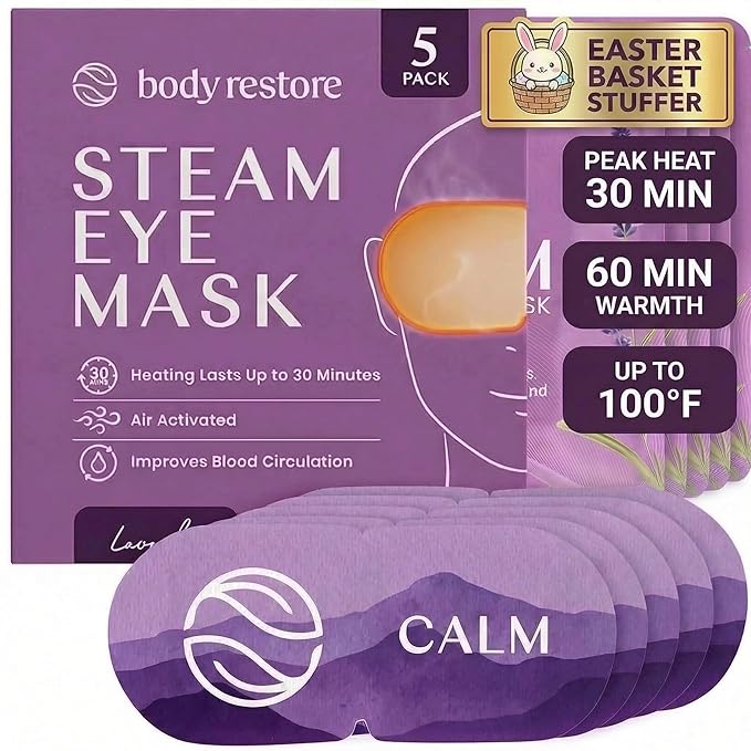 Body Restore Heated Eye Mask for Dry Eyes 5 Pack – Fathers Day Gift for Dad, Self Heating Warm Compress, Birthday Gifts for Women and Men, Relaxation – Lavender