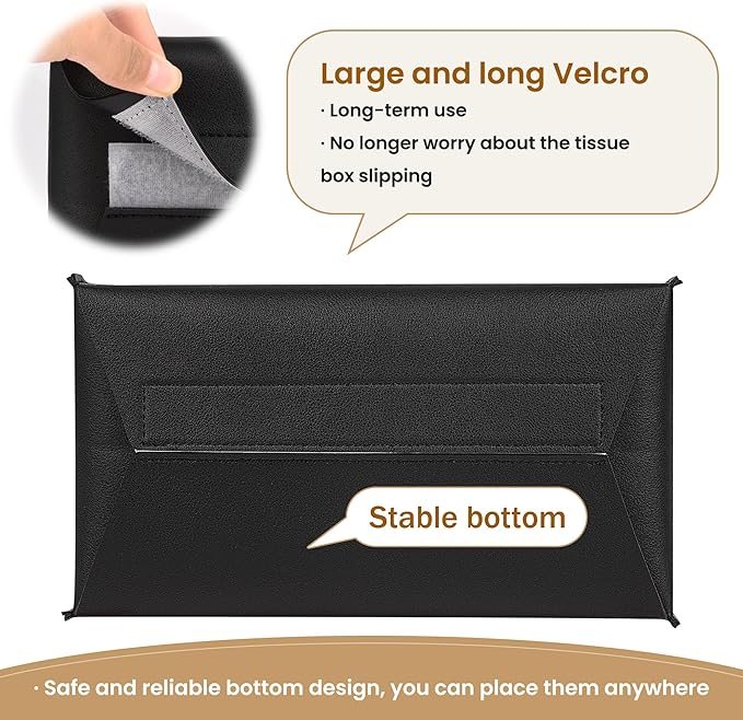 Long Tissue Box Cover, PU Leather Tissue Holder Rectangle, Facial Paper Organizer, Modern Dispenser for Bathroom, Kitchen, Home, Office, Tabletop (1, Black, Short)