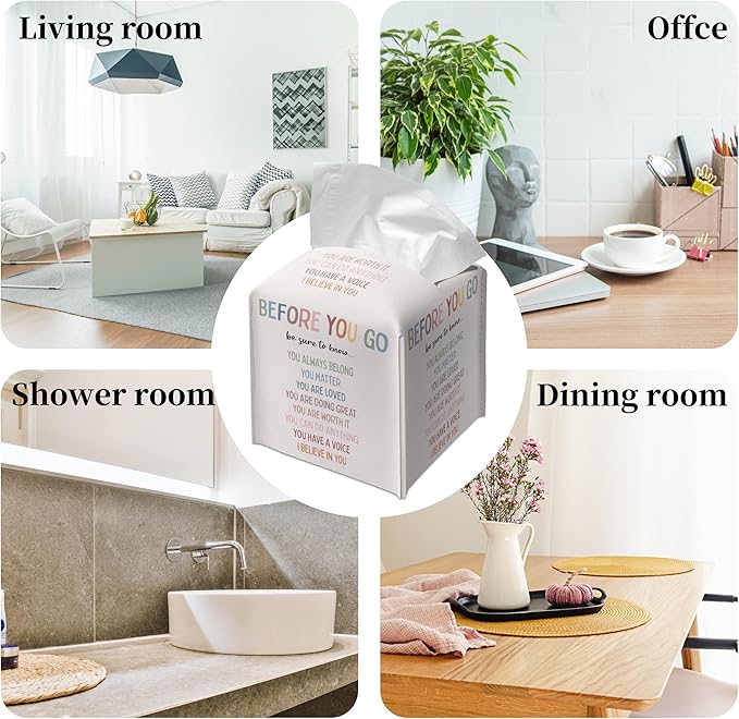 Grace Yonks Cute Motivational Tissue Box Cover Square, Cube Case for Facial Tissues, 5.2" PU Leather(076)