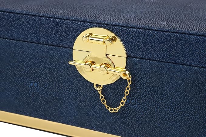 HofferRuffer Elegant Faux Leather Decorative Box, Storage Jewelry Box Organizer, Large Dresser Cosmetic Organizer Holder, Classic Jewelry Accessory Organizer, 11x8x4.8 inches (Blue)