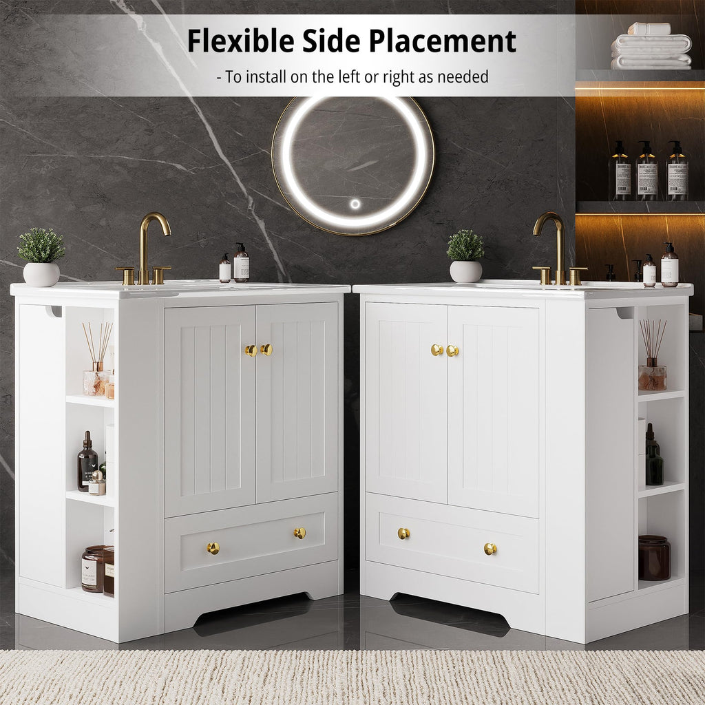 IRONCK Bathroom Vanity with Ceramic Sink, 30" Bathroom Cabinet, White