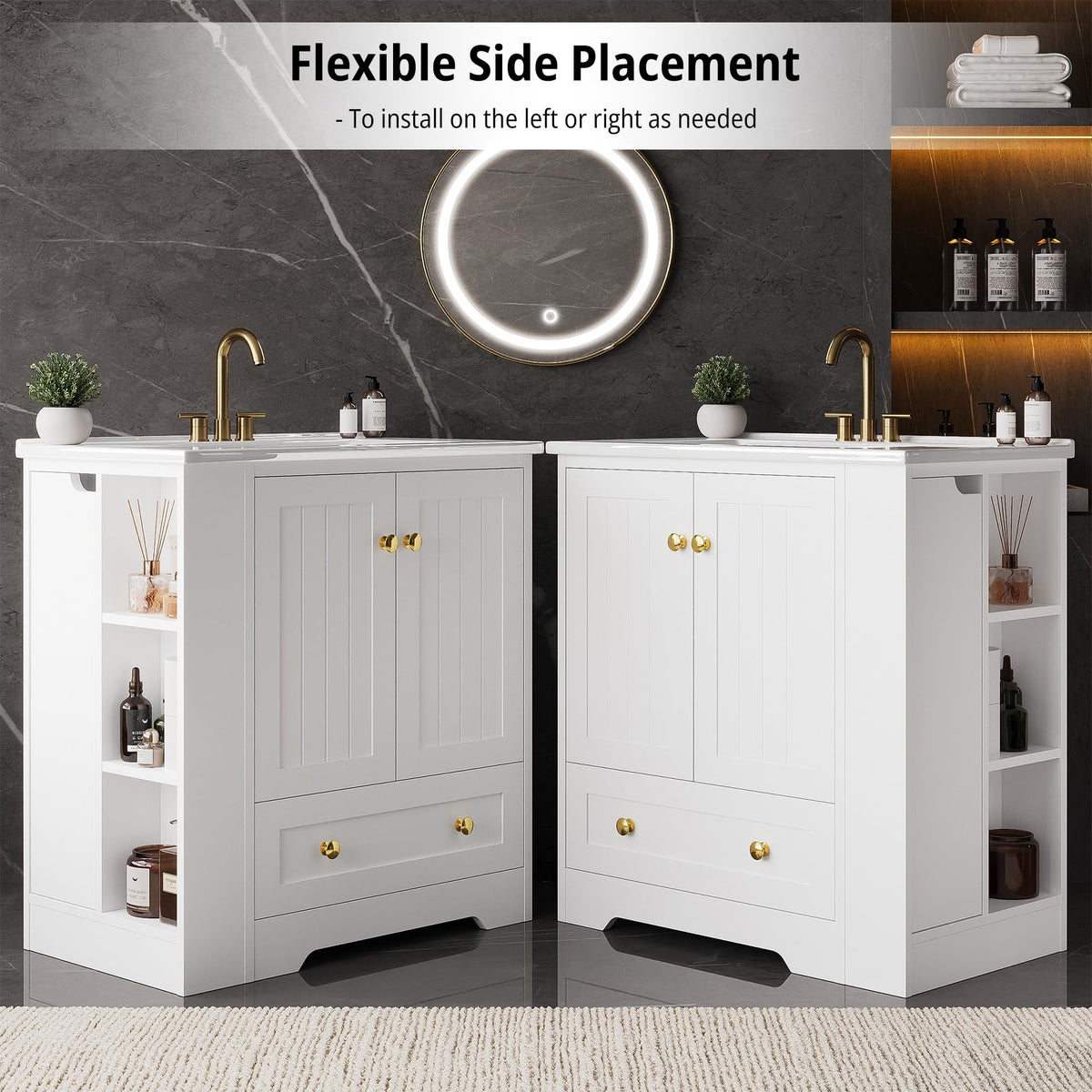 IRONCK Bathroom Vanity with Ceramic Sink, 30" Bathroom Cabinet, White