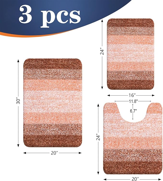 OLANLY Microfiber Bathroom Rugs Sets 3 Piece, 30"x20"+24"x16"+24"x20"