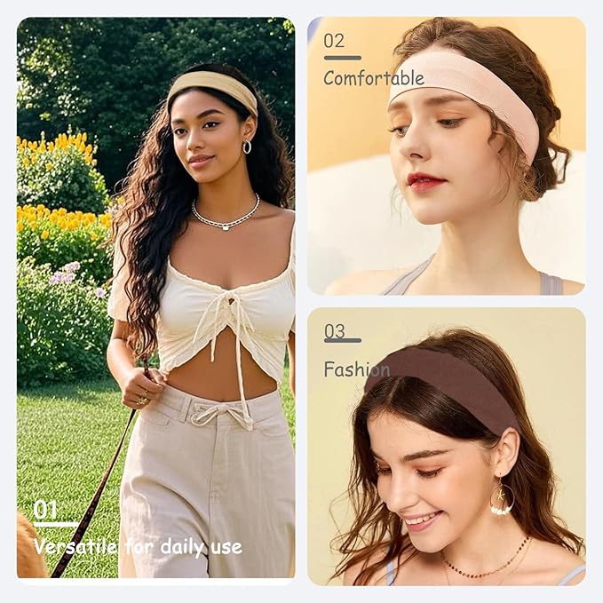 Headbands for Women Non Slip, 9Pcs Soft Elastic Hair Bands for Women's Hair, Fashion Stretchy Fabric Sweat Bands Headbands for Daily Workout Yoga Running Sports