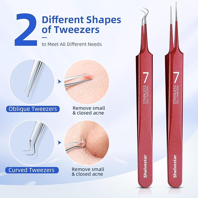 Shevelestar 7PCS Blackhead Remover Tools, Pimple Extractor, Rose Red