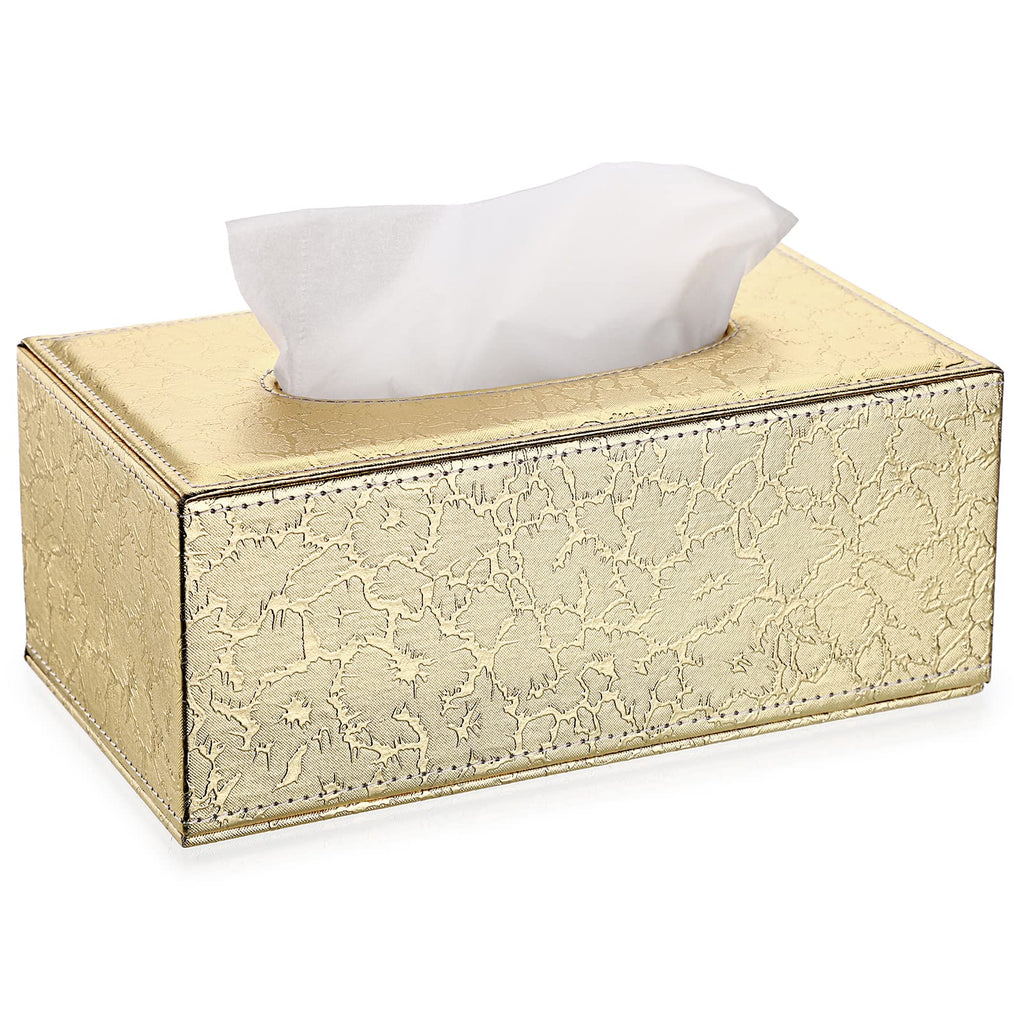 Sumnacon Rectangular Tissue Box Cover - Stylish Tissue Box Holder with Magnetic Bottom, Decorative Tissue Box for Vanity Dresser Night Stand Table Countertop (Gold, Medium)