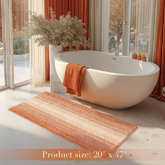 BSICPRO Large Bath Rugs, Non Slip 20 x 47 Inches Water Absorbent Chenille Floor Mats Machine Washable (Pumpkin Orange)