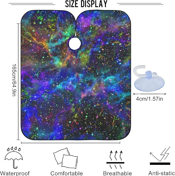 visesunny Barber Cape Abstract Bright Colorful Universe Nebula Night Starry Sky Multicolor Shiny Outer Space Glittering Polyester Hair Cutting Salon Cape Apron Anti-Static Haircut Water-Resistant S