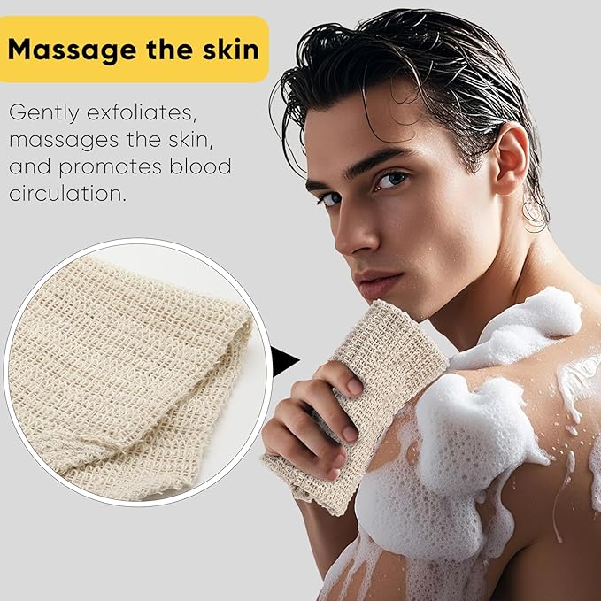 Natural Sisal & Ramie Back Scrubber for Shower with Handle（2pcs） - Deep Cleanse Back Scrubber, Scrub Spa Tool for Glowing Skin & Whole Body Care (2pcs)
