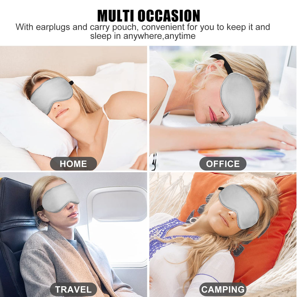Cavoilu Sleep Mask w/ Cooling Gel Eye Mask, Silk Eye Mask for Sleeping, Hot & Cold Eye Masks, Blindfold Eye Cover Sleeping Mask for Home Office Travel, Yoga, Stocking Stuffers for Men Women (Grey)