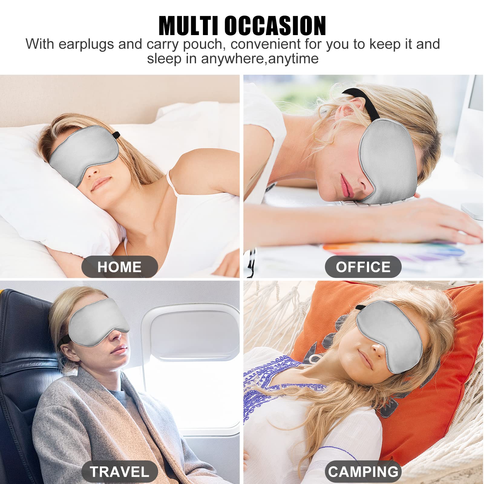 Cavoilu Sleep Mask w/ Cooling Gel Eye Mask, Silk Eye Mask for Sleeping, Hot & Cold Eye Masks, Blindfold Eye Cover Sleeping Mask for Home Office Travel, Yoga, Stocking Stuffers for Men Women (Grey)
