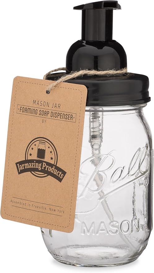 Jarmazing Products Mason Jar Foaming Soap Dispenser - Black - with 16 Ounce Ball Mason Jar - One Pack!