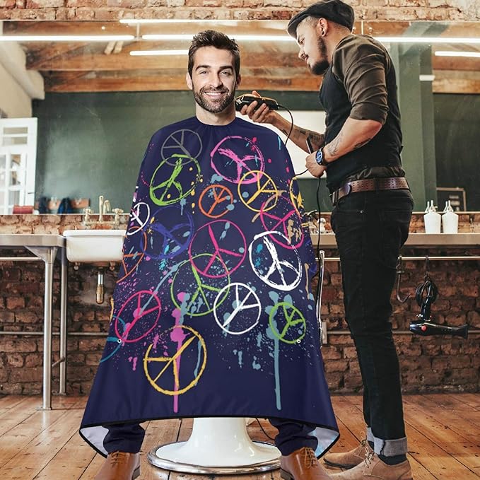 visesunny Barber Cape Colorful Peace Pattern Doodle Polyester Hair Cutting Salon Cape Apron Anti-Static Haircut Water-Resistant Shaving Cloth Beard Shaving Bib Hairdressing Cape