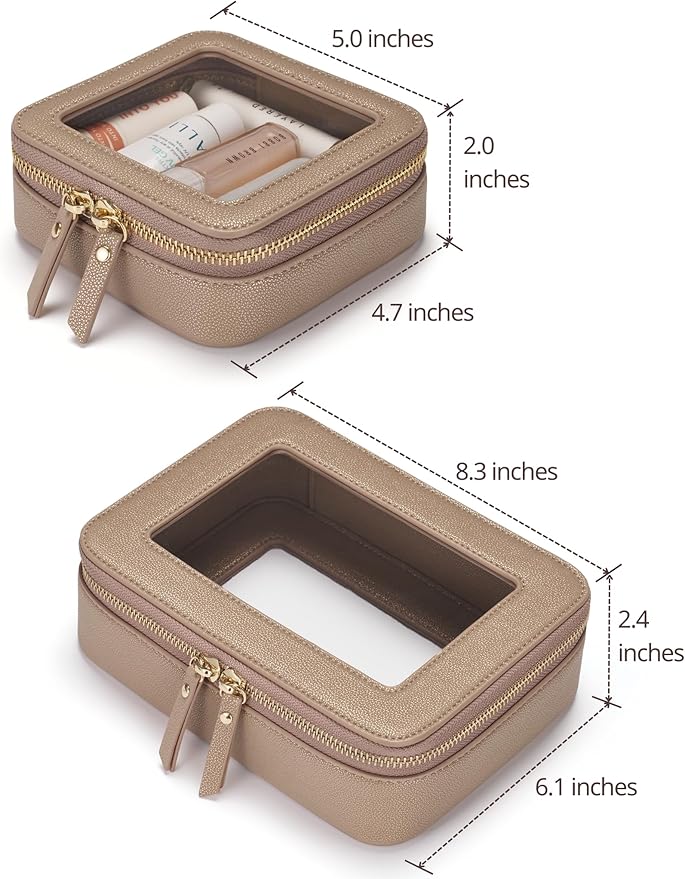 Popvibe Clear Makeup Case Toiletry Bag Travel Medium Clear Cosmetic Bag with Zipper, Make Up Bag Organizer Traveling TSA Approved Transparent Bag Car for Essentials, Mini & Medium, Gold