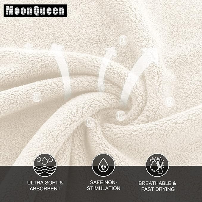 MOONQUEEN Ultra Soft Premium Washcloths Set - 12 x 12 inches - 24 Pack - Quick Drying - Highly Absorbent Coral Velvet Bathroom Wash Clothes - Use as Bath, Spa, Facial, Fingertip Towel (Cream)