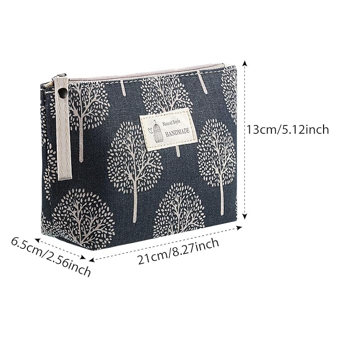 Boao 4 Pcs Canvas Cosmetic Pouches for Purse Makeup Bags Set Small with Zipper Cute Multi Functional Toiletry Travel Organizer for Back to School Women Gift, 4 Styles(Small,Whale, Bear, Tree, Leave)
