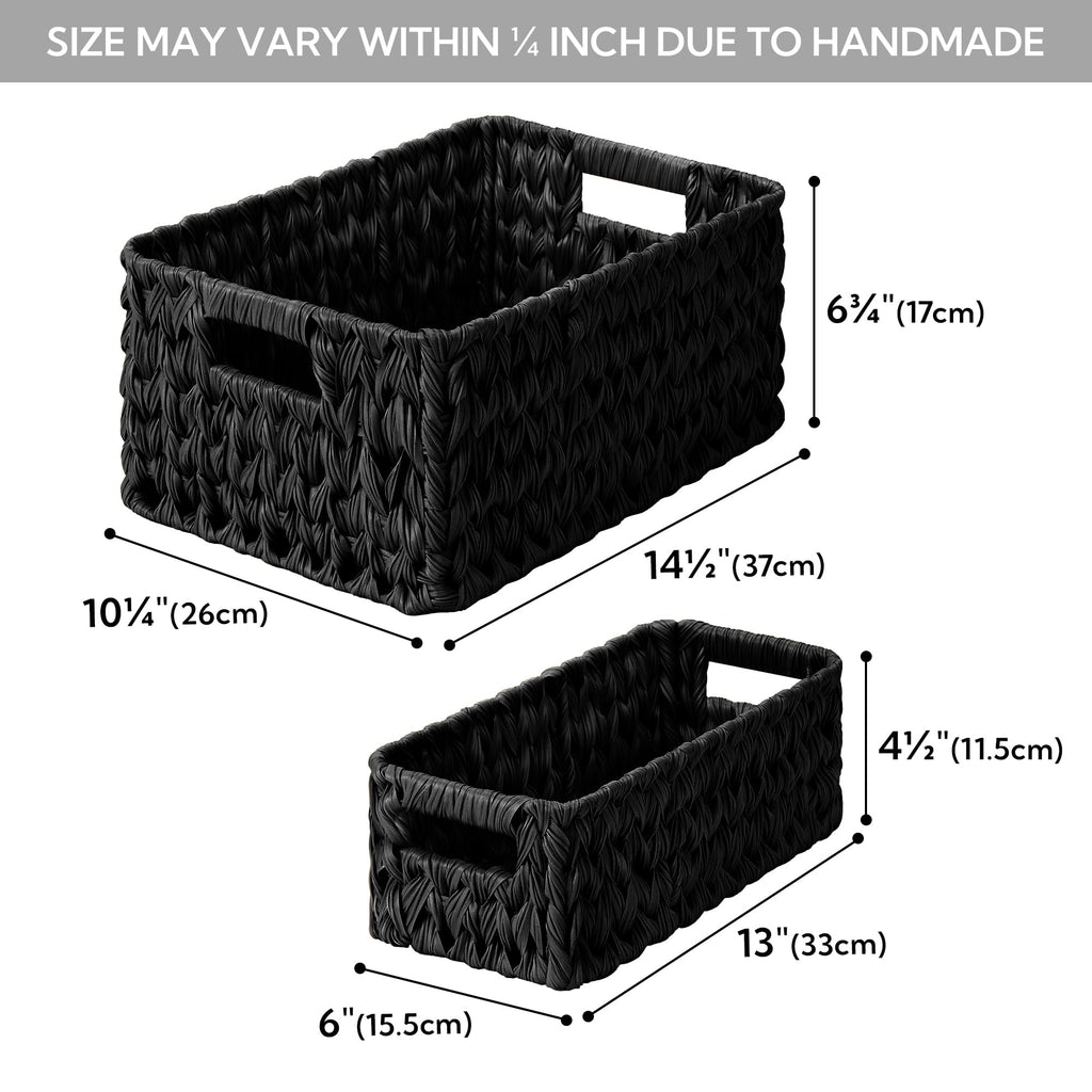 GRANNY SAYS Wicker Baskets for Storage, Wicker Storage Basket for Organizing, Large Woven Baskets, Waterproof Basket for Vanity, Home Decor, Black, 3-Pack