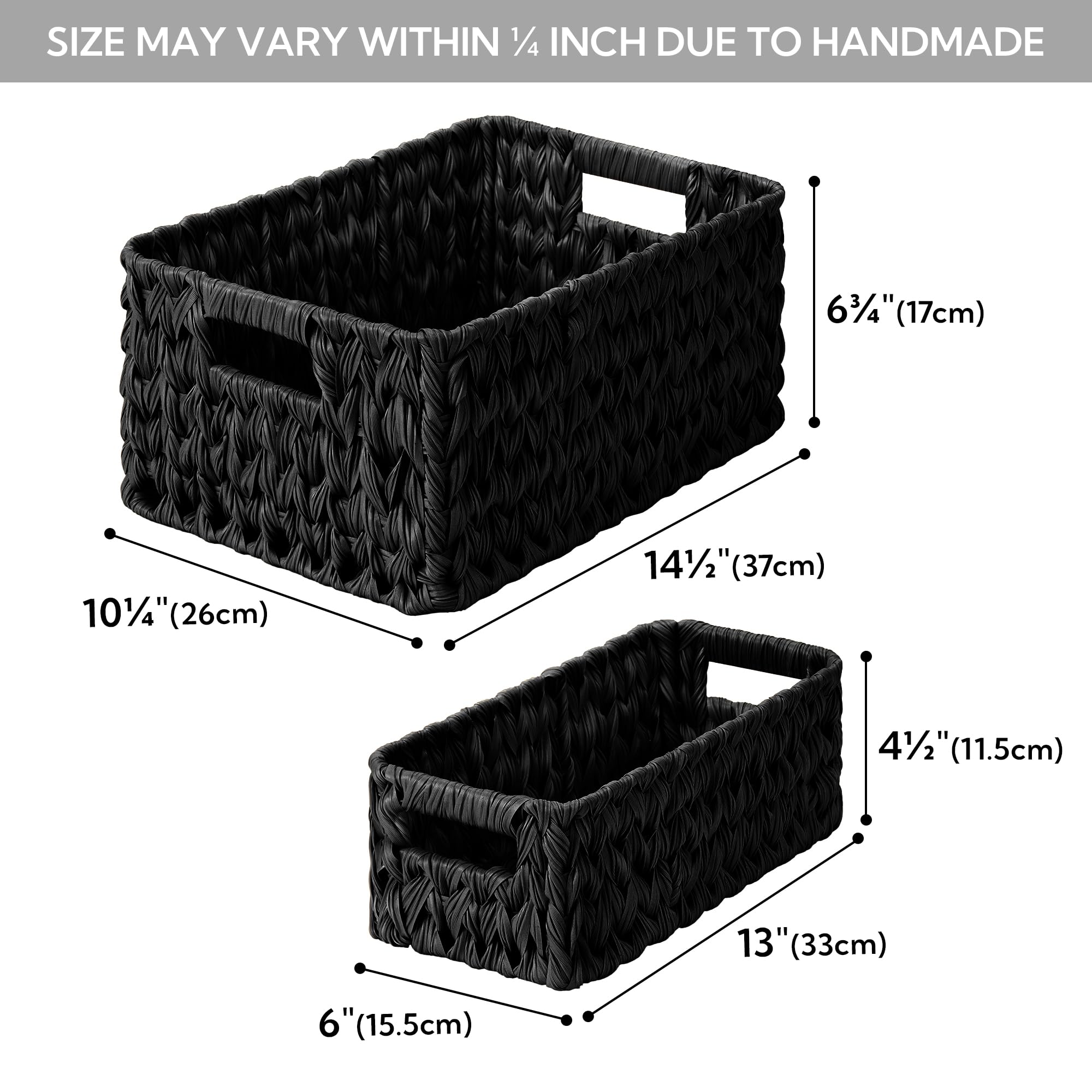 GRANNY SAYS Wicker Baskets for Storage, Wicker Storage Basket for Organizing, Large Woven Baskets, Waterproof Basket for Vanity, Home Decor, Black, 3-Pack