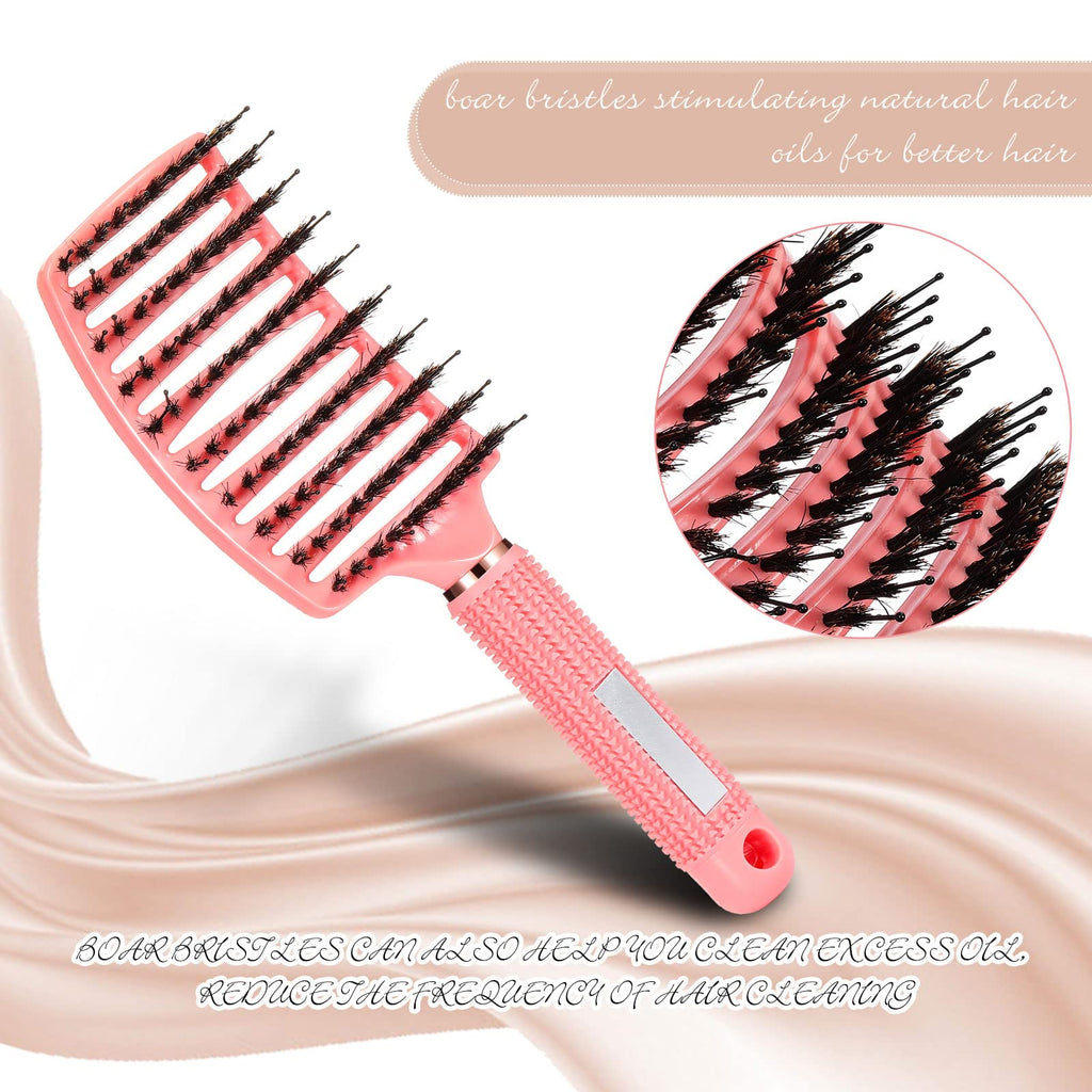 Cunhill 6 Pack Detangling Brush Bulk Boar Bristle Hair Brushes Curved and Vented Hairbrush Detangler for Women Men Detangling Comb Long Wet Dry Thick Curly Blowing Hair Accessories, 6 Colors