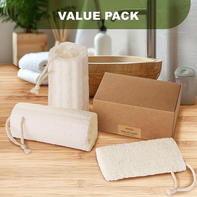Createjoya 3 Pack Natural Loofah Sponge Exfoliating Body Scrubber 5 Inch