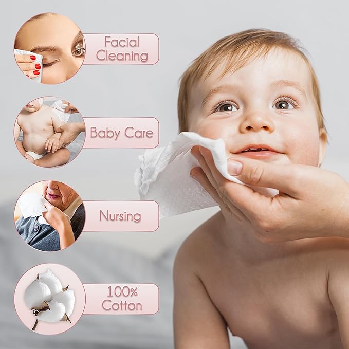 WOWOTEX 100% Cotton Disposable Face Towel 100 Count 10x12 Inch | Biodegradable Thick Soft One Time Use Dry Wipes for Sensitive Skin, Facial Cleaning, Makeup Removal