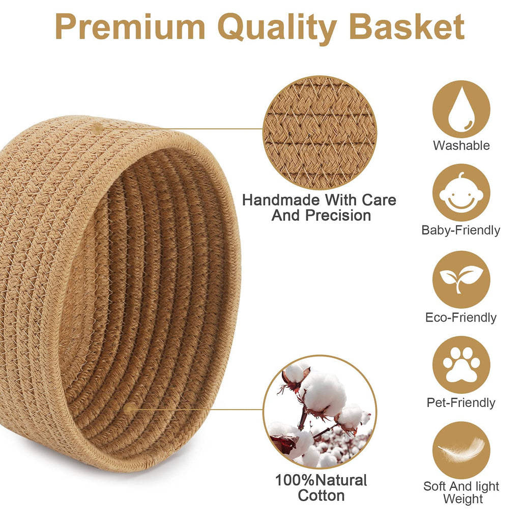 【2 Pack】ABenkle Small Woven Baskets, Tiny Oval Shallow Storage Baskets, Mini Cotton Rope Empty Decorative Basket, Boho Little Organizer Bins for Bathroom, Cat Dog Toy Gifts Baskets
