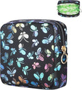 Likesing Period Bag Pouch, Leather Sanitary Napkin Storage Bag for Womens, Portable Sanitary Napkin Period Pad Pouch Bag for Purse, Small Make Up Bags(Black Butterflies)