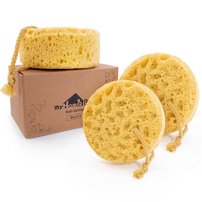myHomeBody Bath Sponge, Foam Loofah, Shower Sponge for Body, Round, 3 Pack
