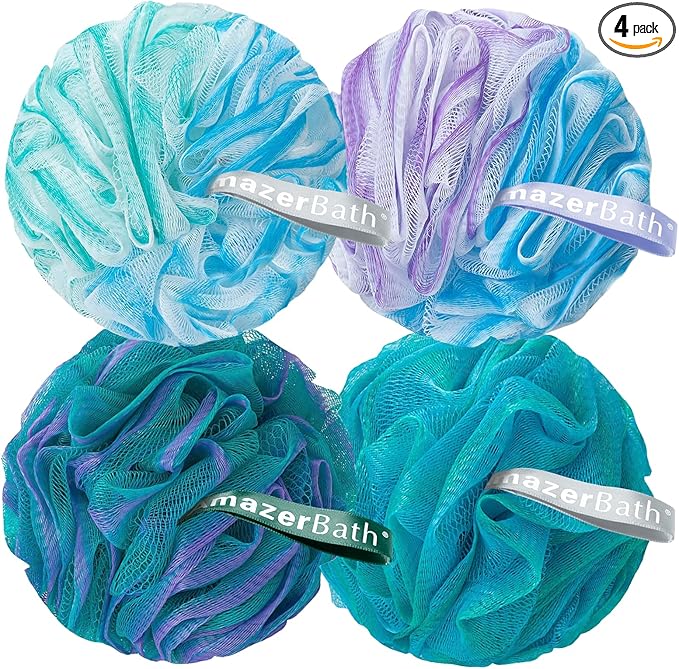 AmazerBath Charcoal Loofah Sponge, Shower Loofah 60g/PCS - Body Scrubber Loofa Set of 4 - Charcoal Blue, Bath Sponge for Men and Women