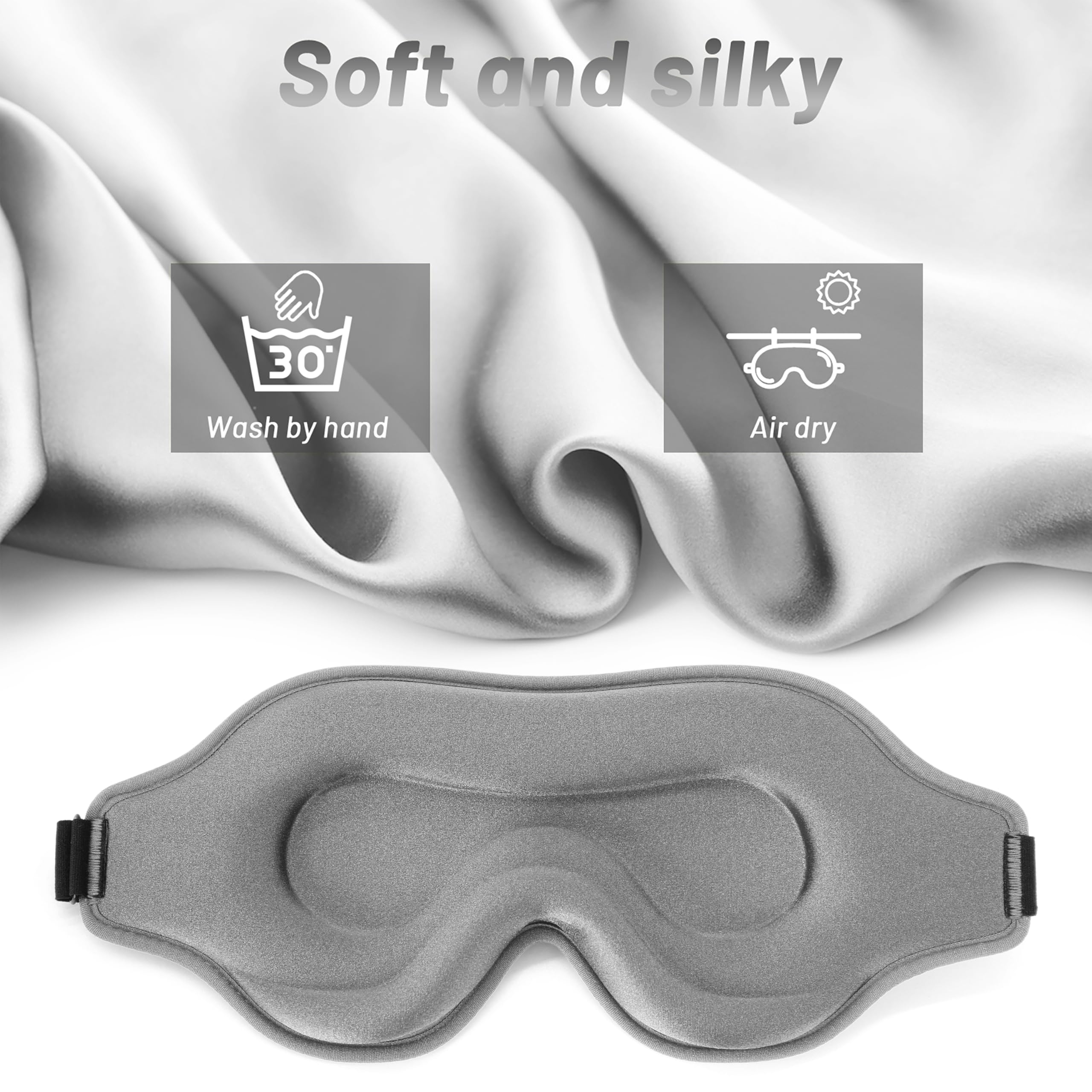 Sleep Eye Mask for Men Women, Sleeping Mask for Side Sleeper, Travel Blackout Night Blindfold Eye Shade Cover with Adjustable Strap(Ash)