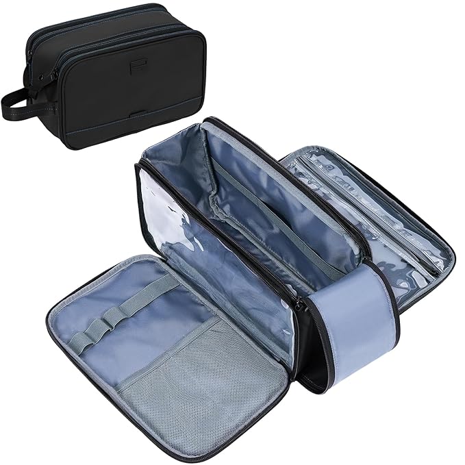 ZEEMO Trevel Toiletry Bag for Men, Full Open Dopp Kit with Dual Compartment