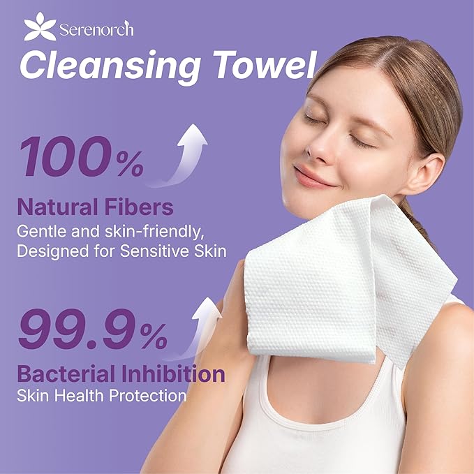 Disposable Face Towels XL 100 Count, Pearl Texture Facial Tissues for Deep Cleansing, Ultra Thick Makeup Remover Dry Wipes, Lint Free Cotton Tissue for Sensitive Skin