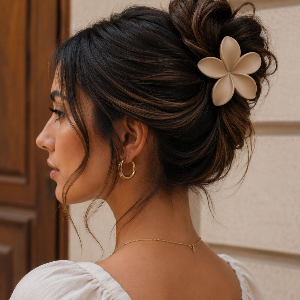 Flower Hair Clips for Women and Girls Thick to Thin Hair Medium Cute Claw Clips Decorative Plumeria Hawaiian Hair Accessories Nonslip Neutral Matte Pinzas Para el Cabello
