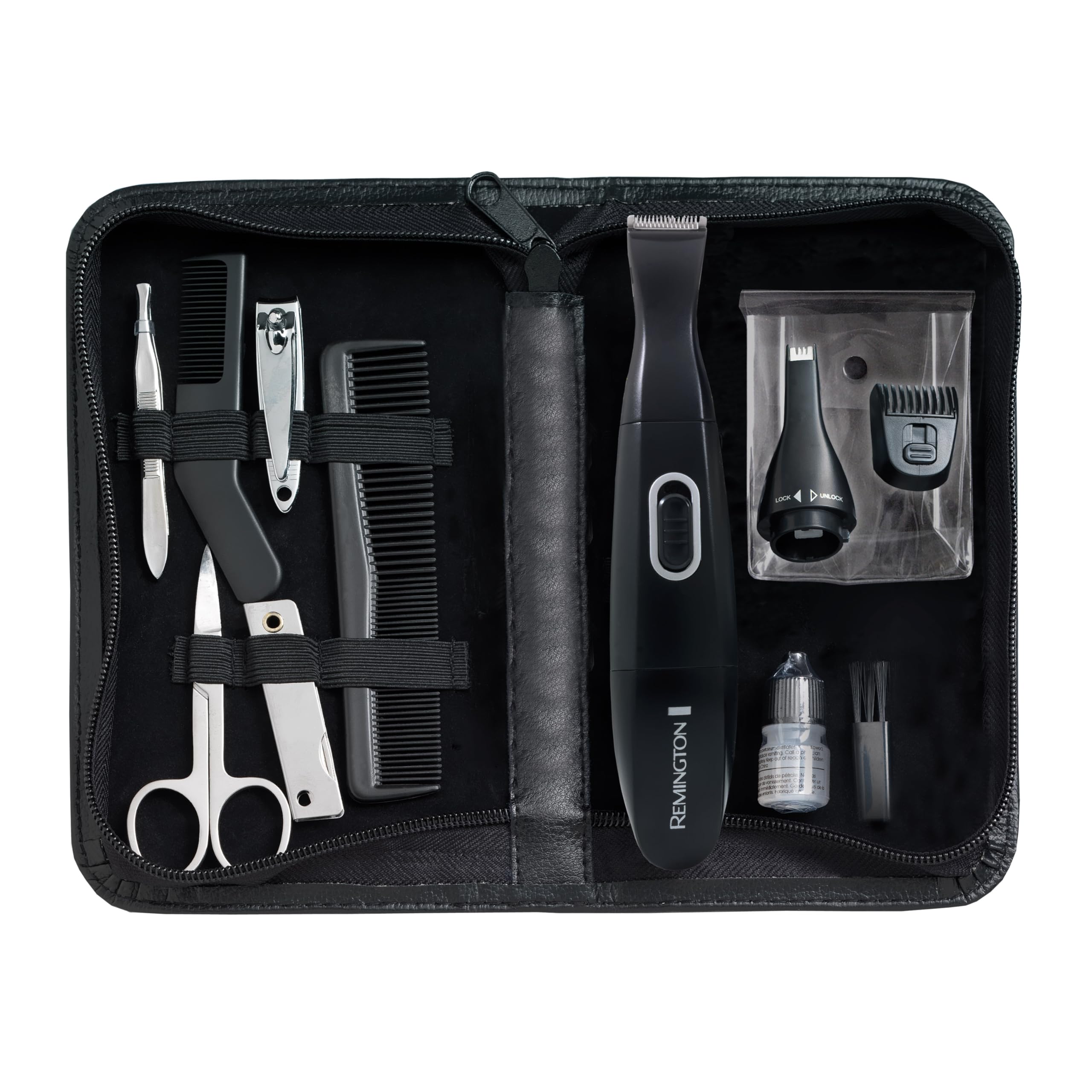 Remington Precision Grooming Travel Kit, Black, 15 Piece Set for Beard