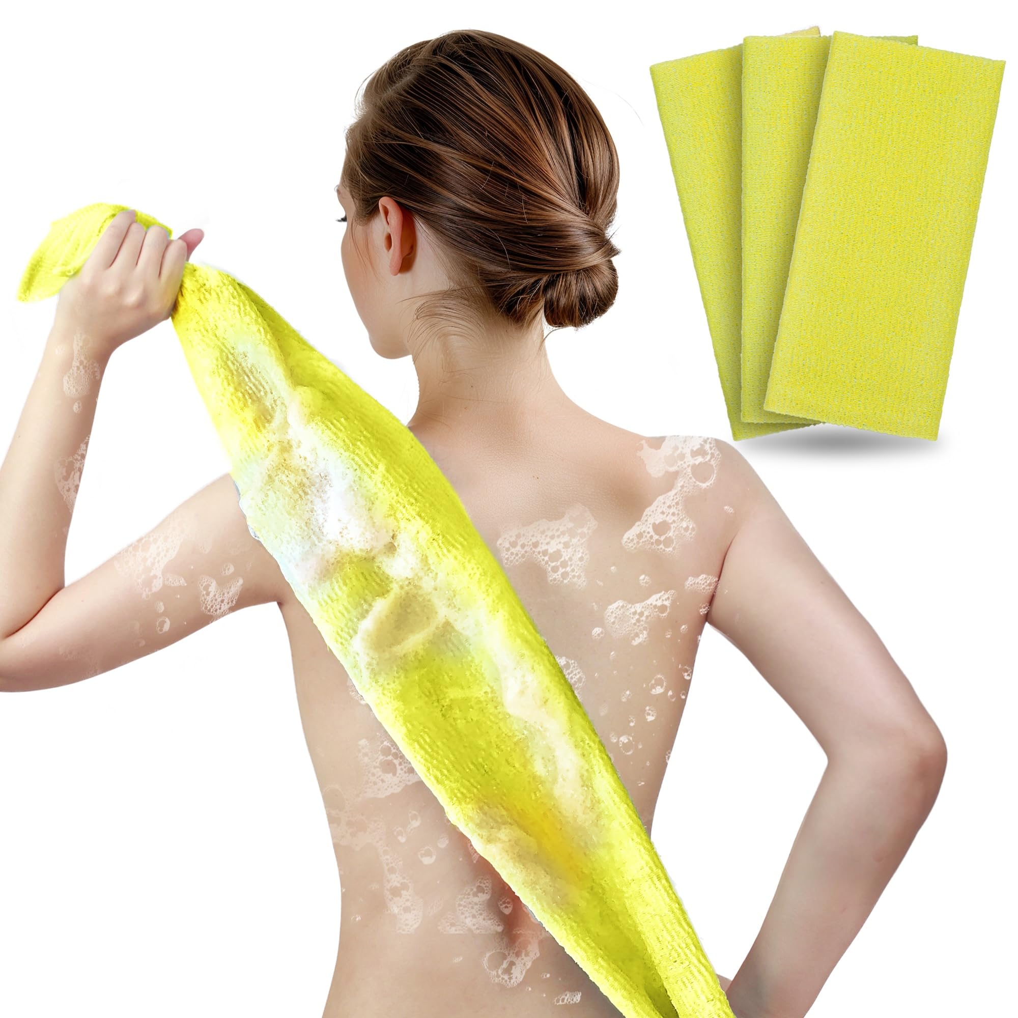 ARCH&M Japanese Exfoliating Washcloth, Yellow, 3-Pack