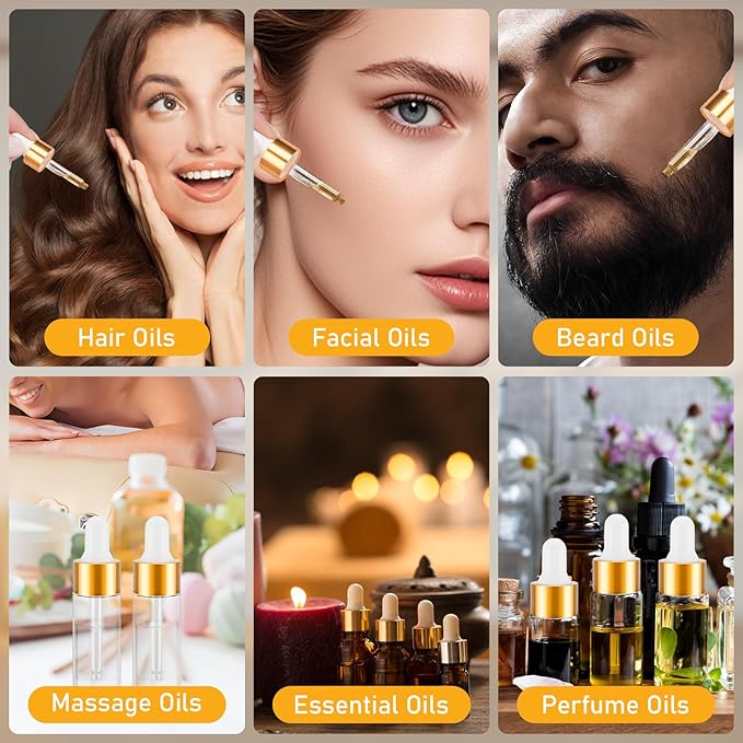 COTOM 20 Pack Mini Dropper Bottle for Cuticle Oil, 1ml Small Sample Essential Oil Dropper Bottles for Travel, Clear Empty Vails for Cosmetic Perfume