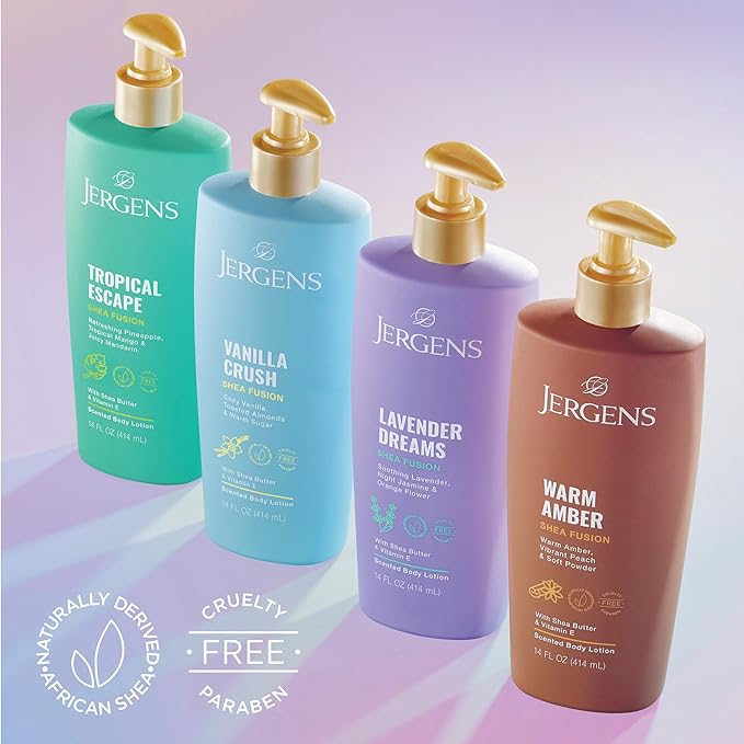 Jergens Shea Fusion Tropical Escape Body Lotion, Scented Lotion, Moisturizing Body Lotion made with Shea Butter and Vitamin E, 14 fl oz