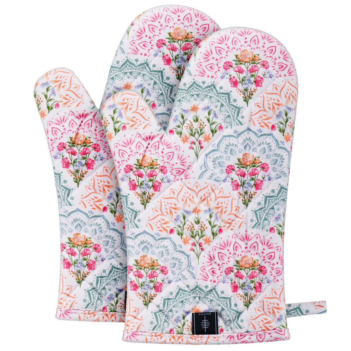 BONTHEE Pot Holders for Kitchen Heat Resistant Hot Pads for Countertops Oven Pot Holders Cotton Potholders for Kitchen Cooking Baking (Sweet Flowers)
