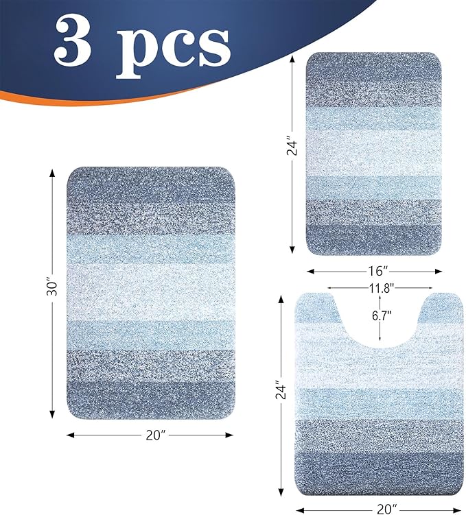 OLANLY Microfiber Bathroom Rugs Sets 3 Piece, 30"x20"+24"x16"+24"x20"