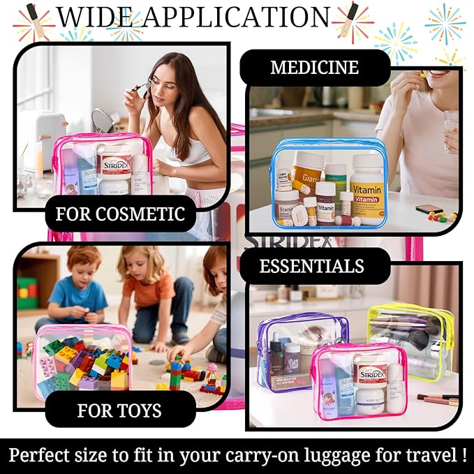 CHICAUP 6 Pieces Clear Makeup Bags Bulk TSA Approved Toiletry Bag for Travel PVC Waterproof Clear Cosmetic Pouch with Zipper for Men and Women Carry-on Travel Essentials
