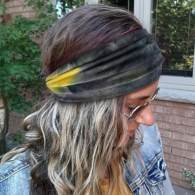 Huachi Wide Headbands for Women Tie Dye Head Wraps Boho Thick Hairbands Large African Sport Yoga Turban Headband Hair Accessories (Pack of 4)