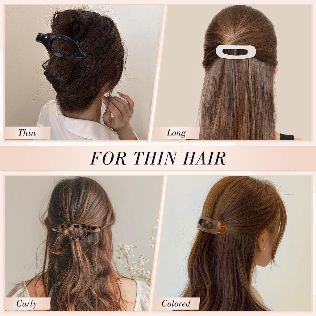 Obeoby 8 PCS Flat Hair Clips, Easter Gifts Tortoiseshell Flat Claw Clips 2 Styles Hair Claws for Women Girls Medium Hair Volume