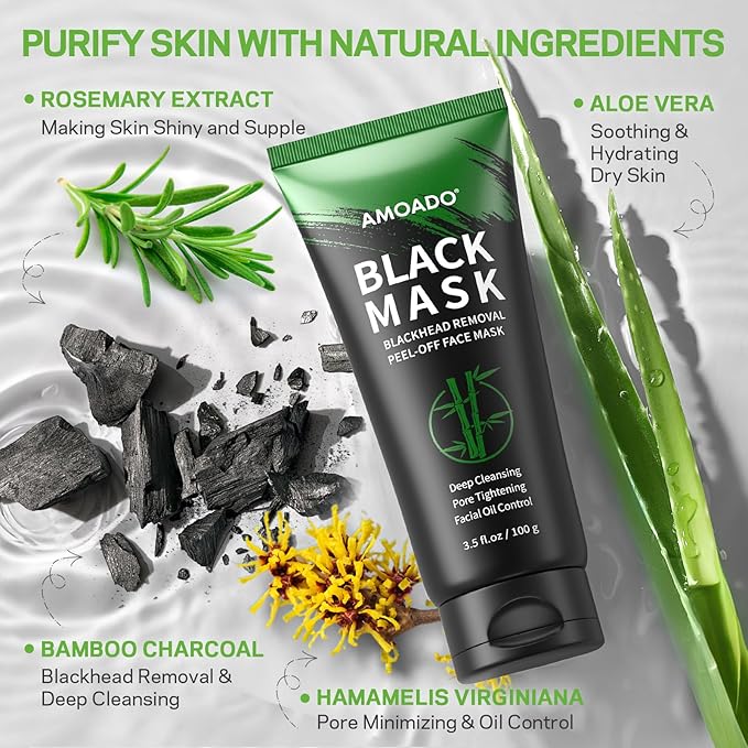 Blackhead Remover Mask, Charcoal Peel Off Face Mask Kit, (100g) Deep Pore Cleans,Oil Control, Blackheads Peel Off Black Mask for Men & Women – Includes Brush,Extractor Tool