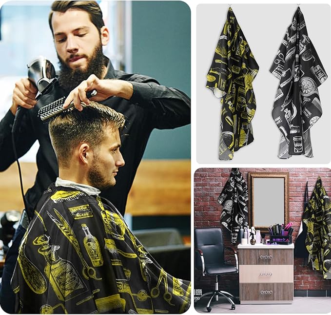 2 Pcs Barber Capes for Men with Adjustable Neckline Size, Profesional Barber Cape, Waterproof and Cleanable Haircut Cape, Hair Cutting Capes for Hairdressing Dyeing Salon Men Women Kids Adult