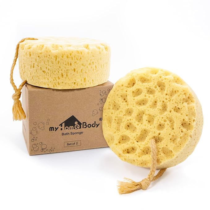 myHomeBody Bath Sponge, Foam Loofah, Shower Sponge for Body, Round, 2 Pack