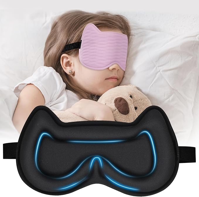 Kids Sleep Mask for Sleeping – Soft 3D Contoured Eye Mask for Kids, Comfortable No-Pressure Eye Cover with Memory Foam for Travel, Naps & Airplane, Boys & Girls (Purple)
