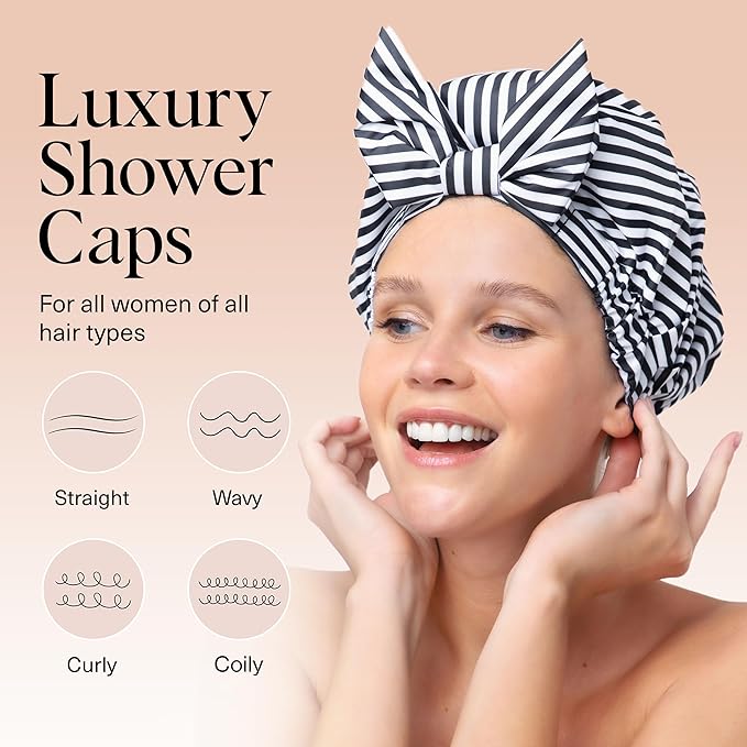 Kitsch Luxury Large Shower Cap for Women - Stripe