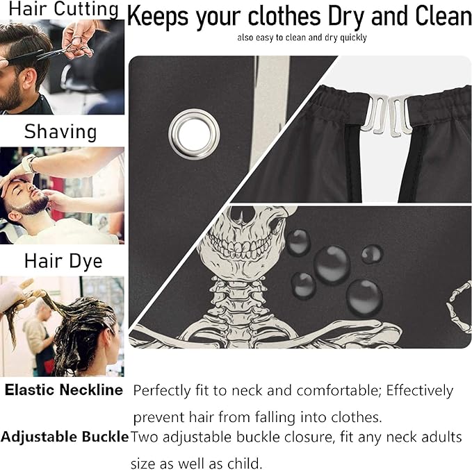 visesunny Barber Cape Human Skeleton OK Polyester Hair Cutting Salon Cape Apron Anti-Static Haircut Water-Resistant Shaving Cloth Beard Shaving Bib Hairdressing Cape
