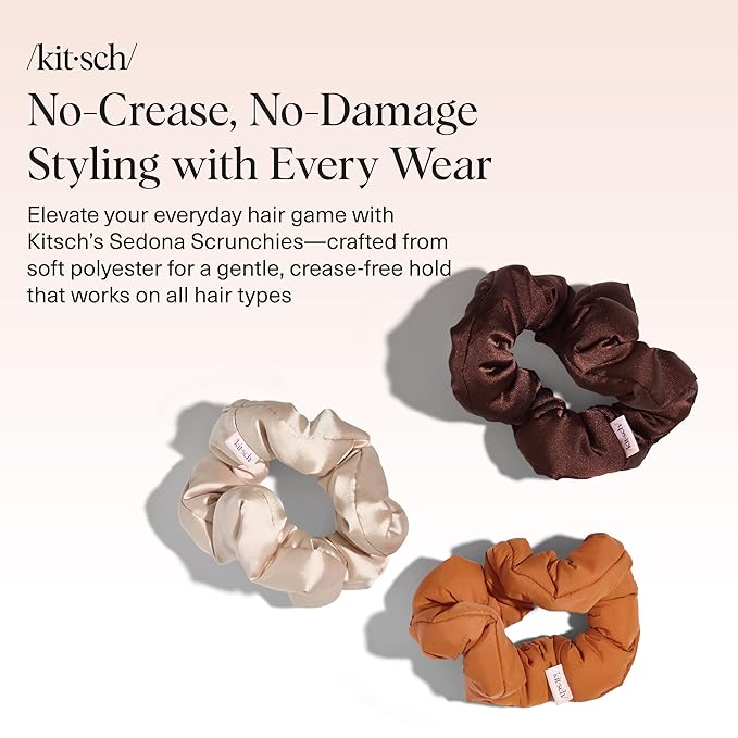 Kitsch Scrunchies for Women - No Crease Hair Ties No Damage | Soft Polyester Scrunchies for All Hair Types | Stylish & Comfortable, For Ponytails & Buns - Sedona, 3pcs